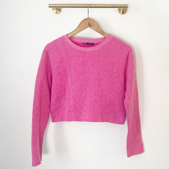 Zara Sweaters - Zara Cropped Pink Ribbed Long Sleeve Sweater Top - Sz Small